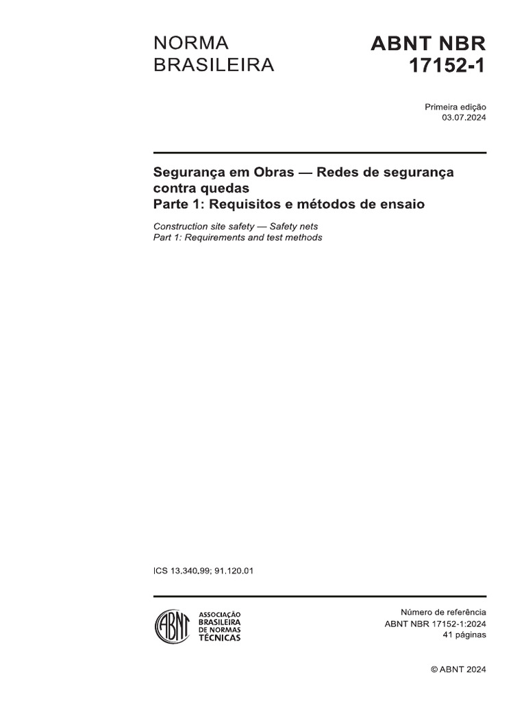 ABNT 17152-1 Redes de Seguranca - Cópia | PDF