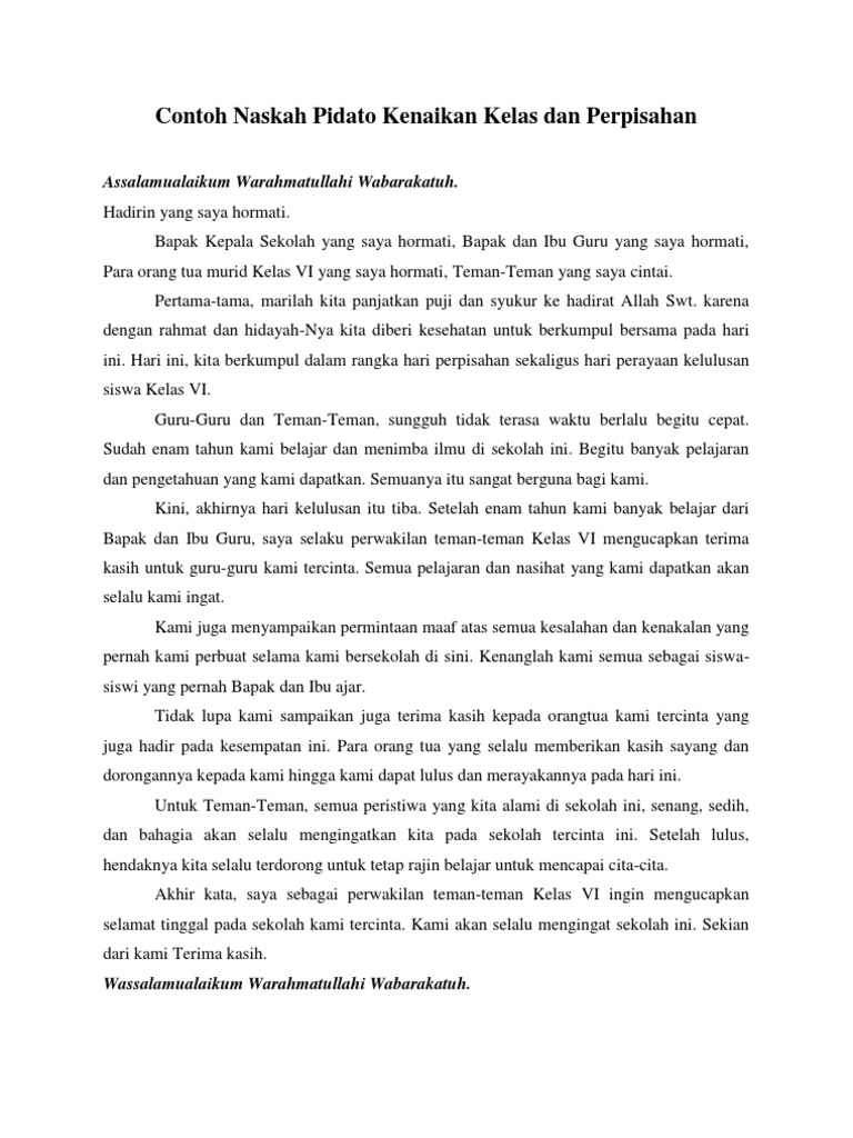 Contoh Naskah Pidato Kenaikan Kelas Dan An