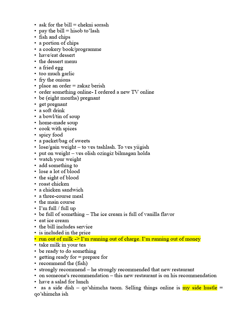 Essential English Food Vocabulary Guide | PDF | Lunch | Meal