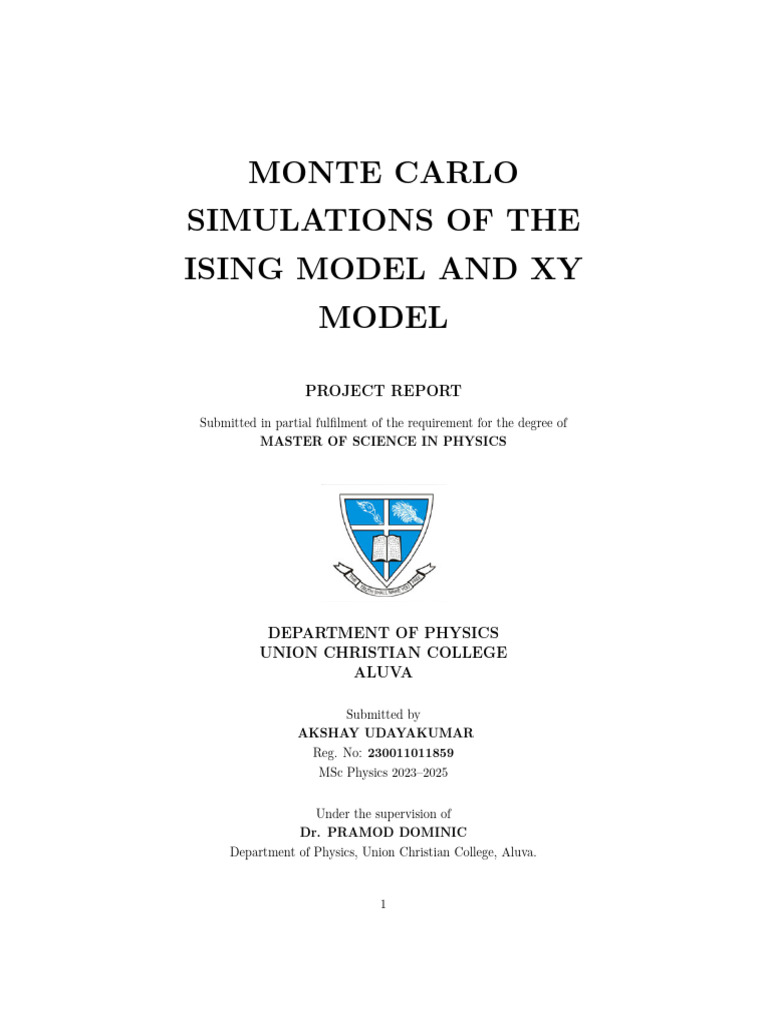 Monte Carlo Simulations: Ising & XY Models | PDF | Probability ...