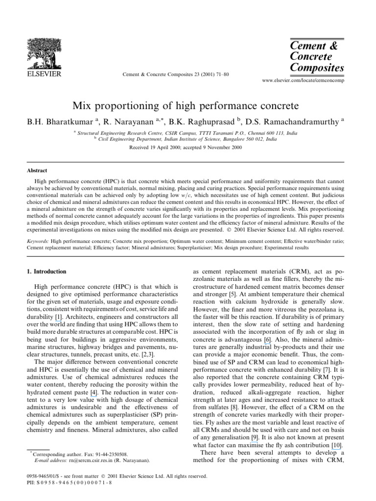 Bharatkumar Et Al - Mix Proportioning of High Performance Concrete ...
