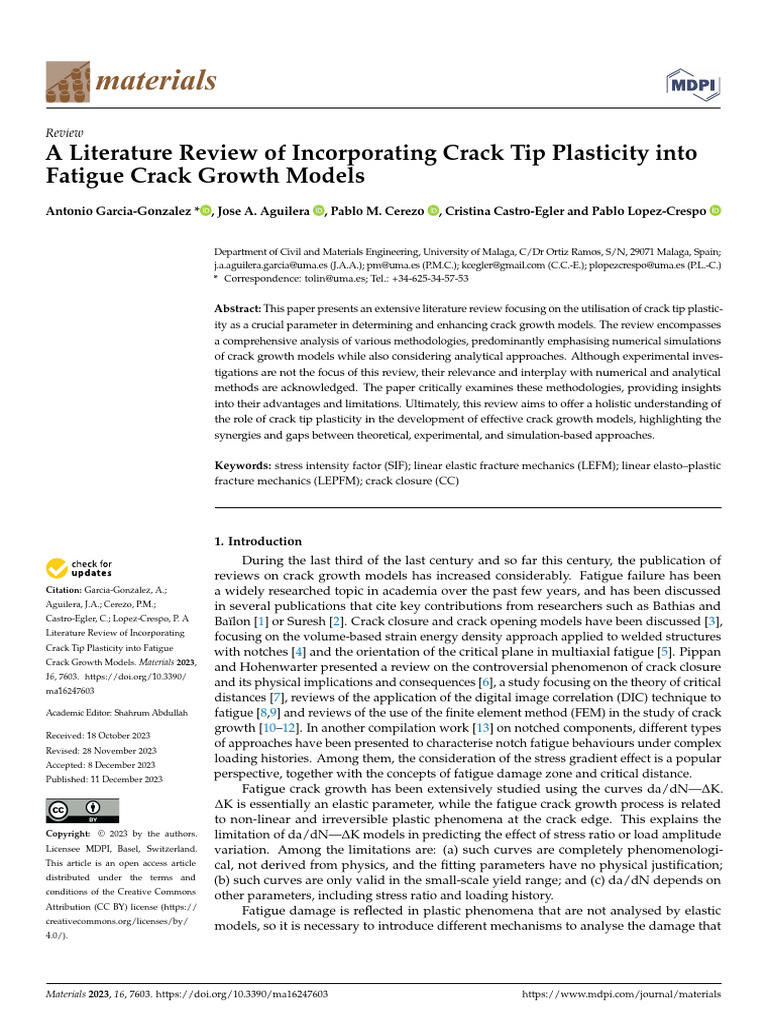 Crack Tip Plasticity in Fatigue Models | PDF | Fracture Mechanics ...