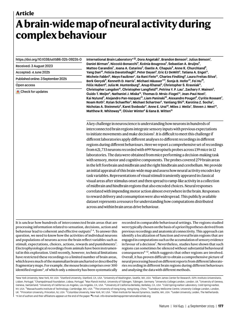 A Brain-Wide Map of Neural Activity During Complex Behaviour | PDF ...