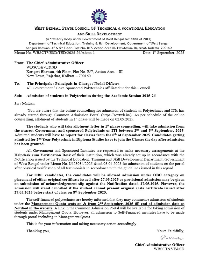 Polytechnic Admissions 2025-26 Guidelines | PDF | Educational ...
