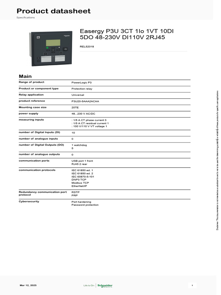 Easergy P3U Protection Relay Overview | PDF | Electromagnetic ...
