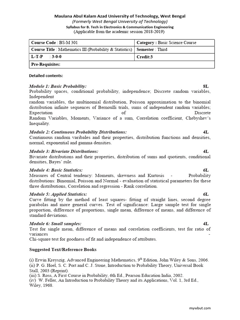 3rd Sem Maths Syllabus | PDF | Probability Distribution | Teaching ...