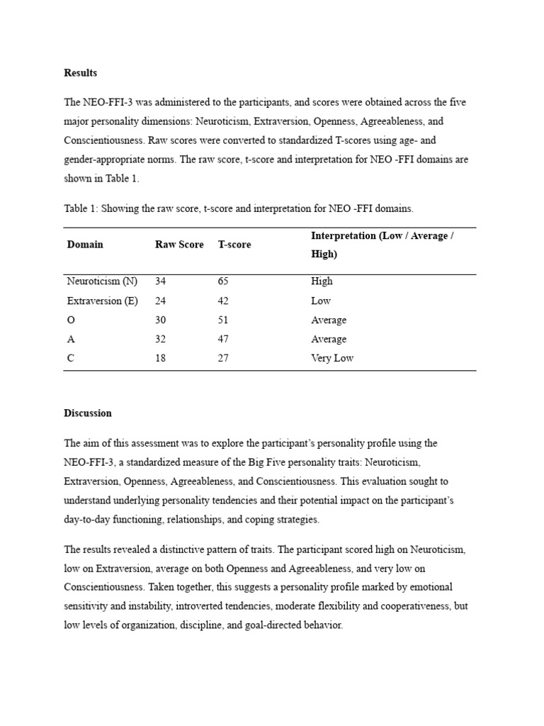 NEO-FFI-3 Personality Assessment Results | PDF | Extraversion And ...
