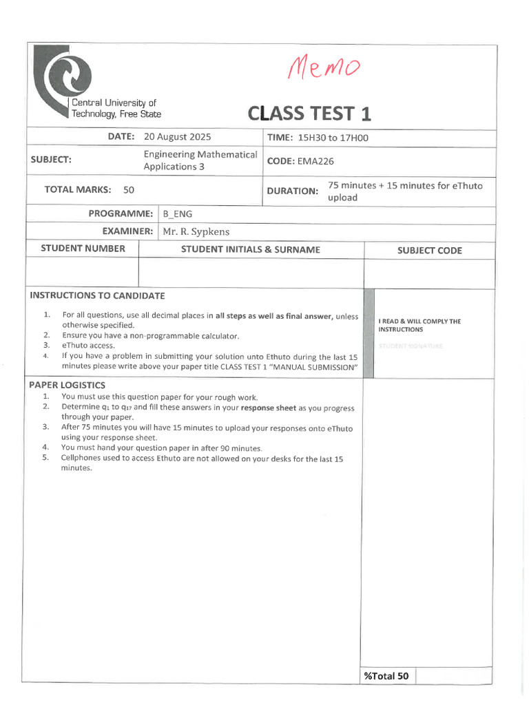 EMA226C - 2025 - CT1 - Memo | PDF | Fourier Analysis | Applied Mathematics