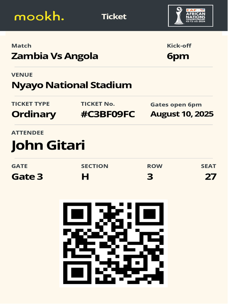 Zambia vs Angola Ticket Details | PDF