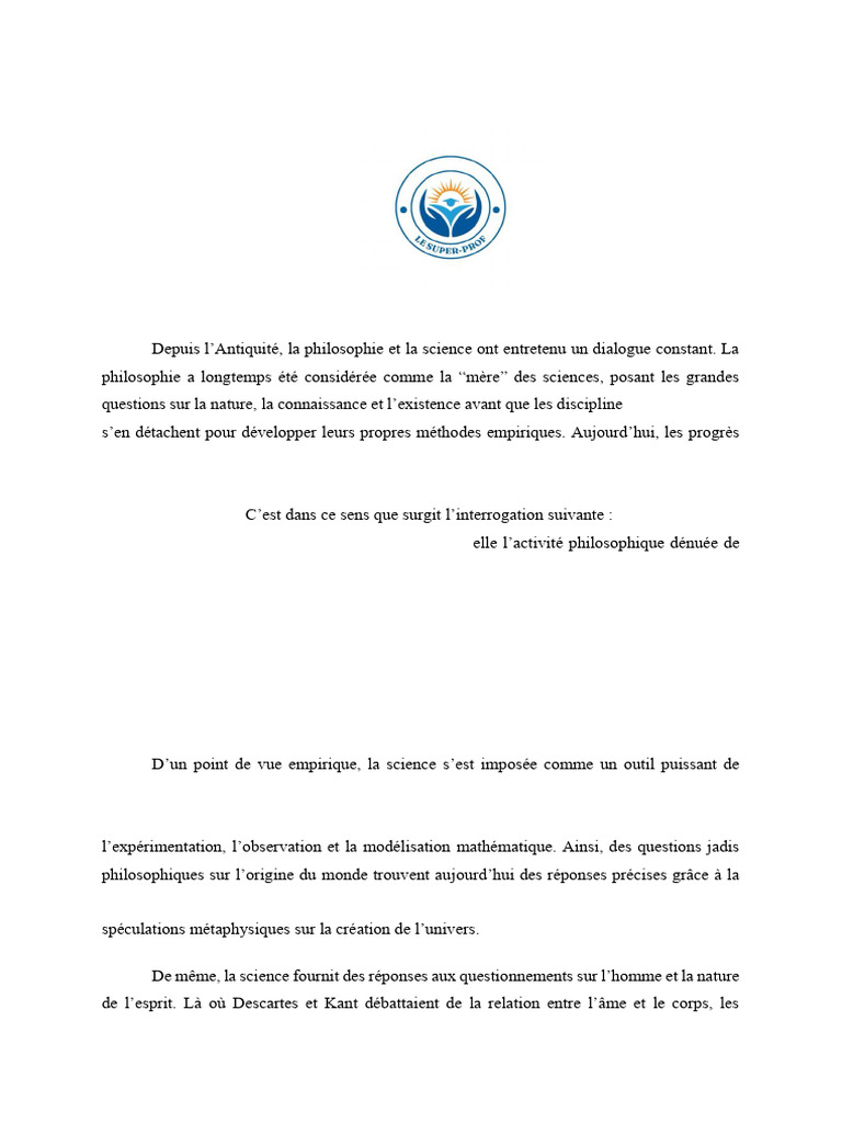 Science et philosophie : complémentarité essentielle | PDF | Science ...