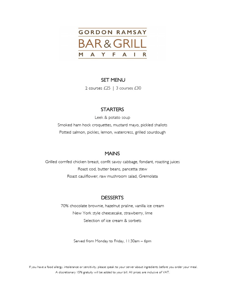 Affordable Set Menu: 2 or 3 Courses | PDF