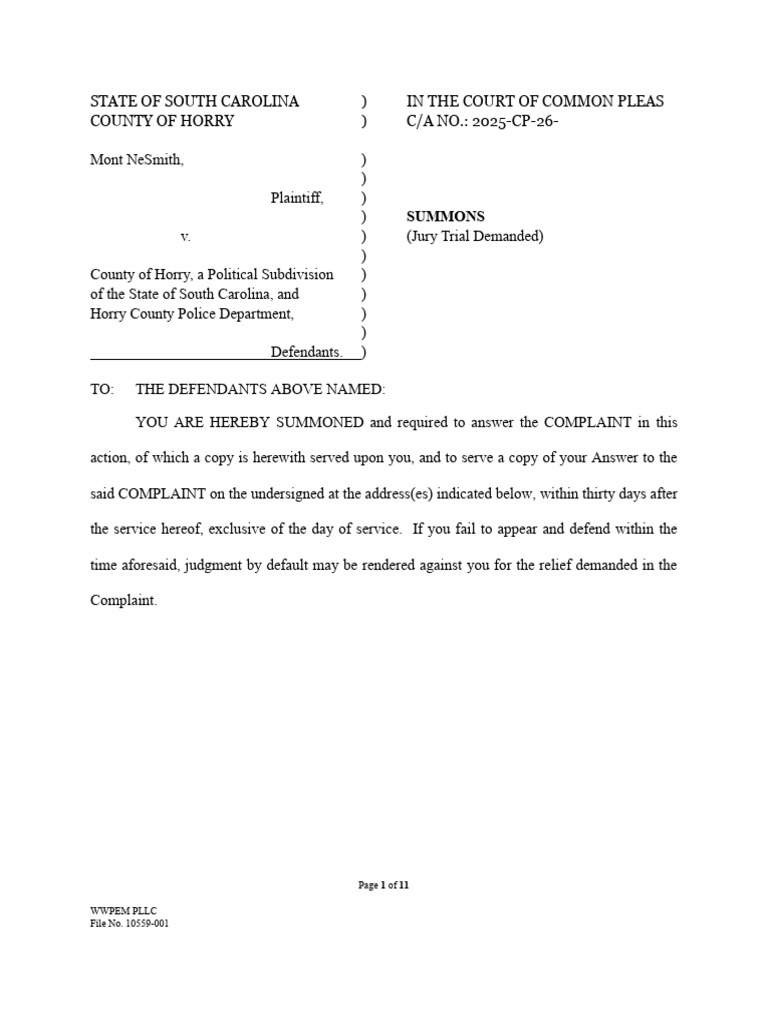 Horry County Police Negligence Lawsuit | PDF | Damages | Negligence