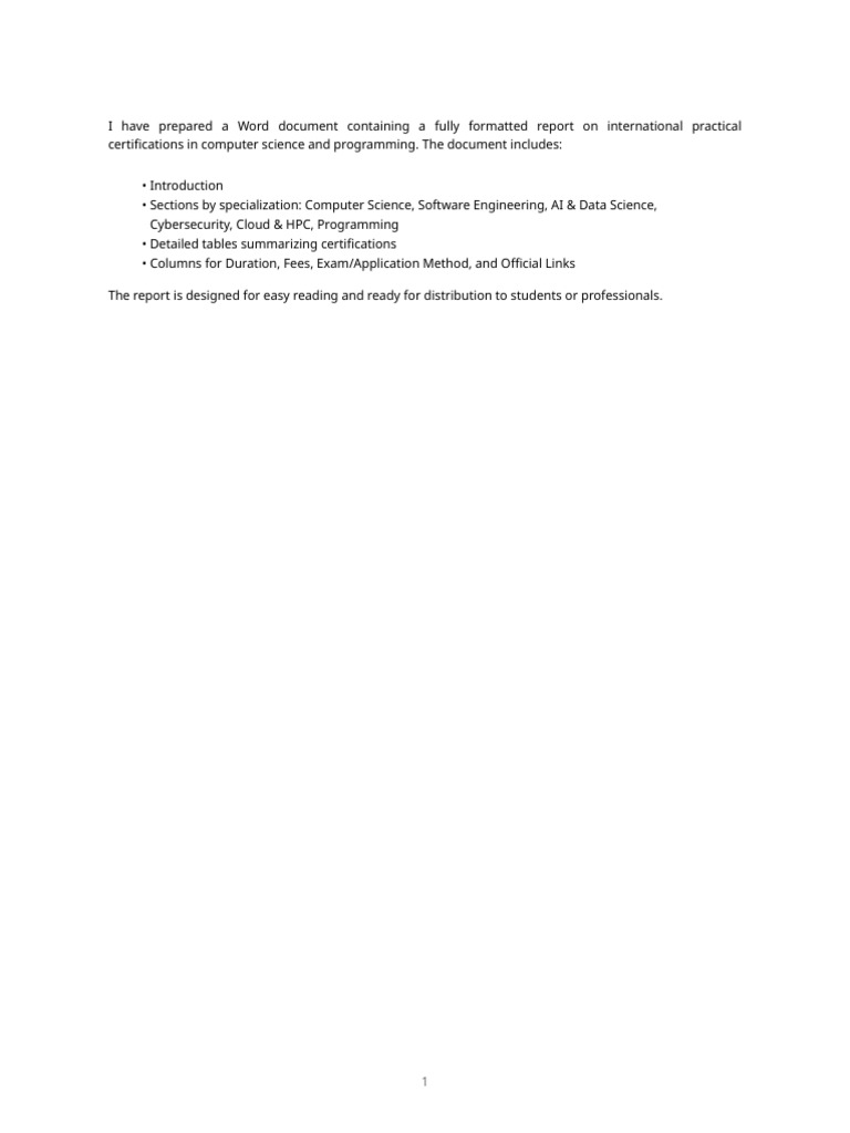 International Computer Science Certifications | PDF