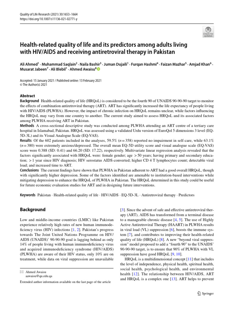 Health Related Quality of Life and Its Predictors Among Adults Living ...