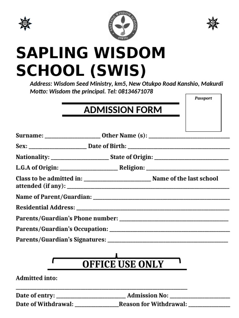 Admission Form SWS Micah | PDF