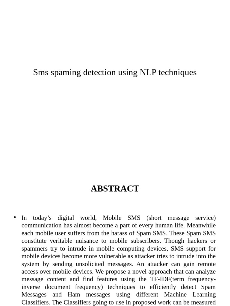 SMS Spam Detection Using NLP Techniques | PDF | Spamming | Statistical ...