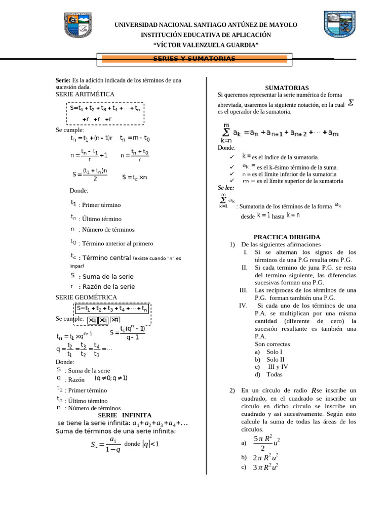 Series y Sumatorias: Conceptos y Ejercicios | PDF | Suma | Series ...