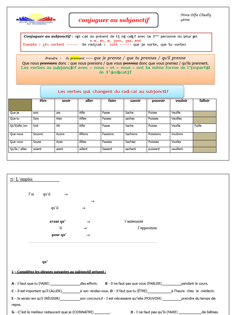 Conjugaison du subjonctif présent | PDF | Linguistique | Syntaxe