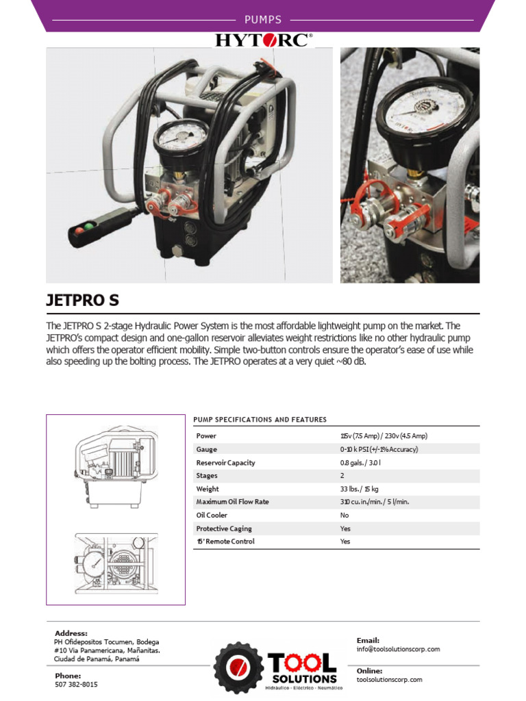 JETPRO S Hydraulic Pump Specifications | PDF
