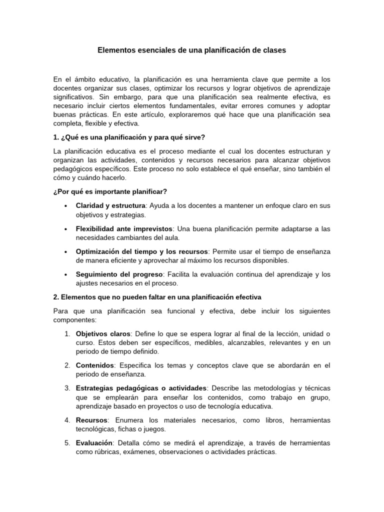 Elementos clave en la planificación educativa | PDF | Enseñando ...