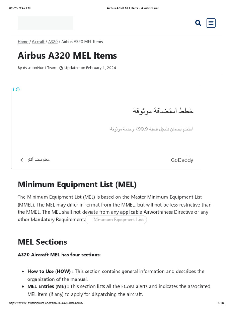 Airbus A320 MEL Overview and Items | PDF | Aerospace | Aircraft