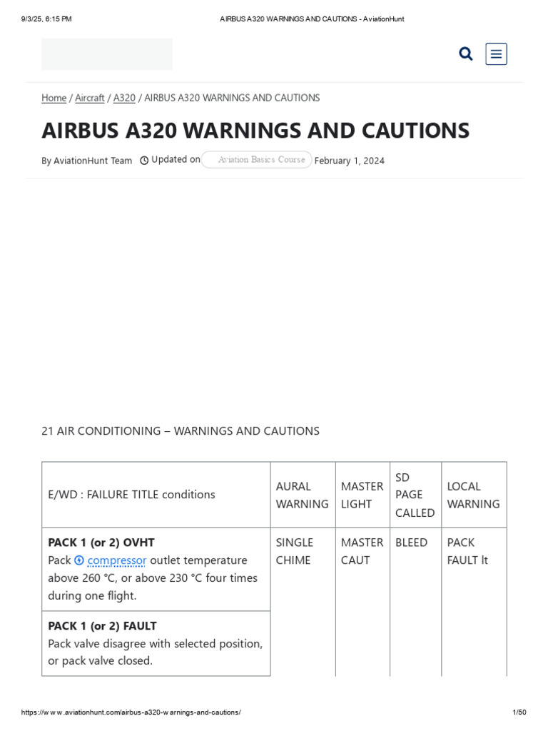 A320 Warnings and Cautions Overview | PDF | Valve | Aviation