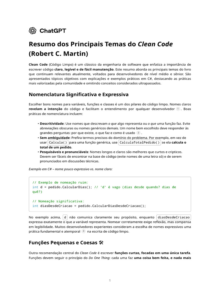 Temas Essenciais do Clean Code | PDF | Desenvolvimento guiado por ...