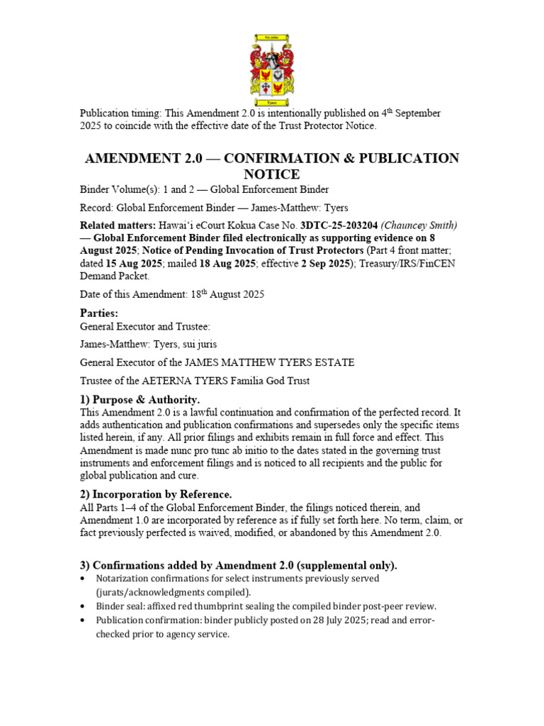 Amendment 2.0: Trust Protector Notice | PDF | United States Postal ...