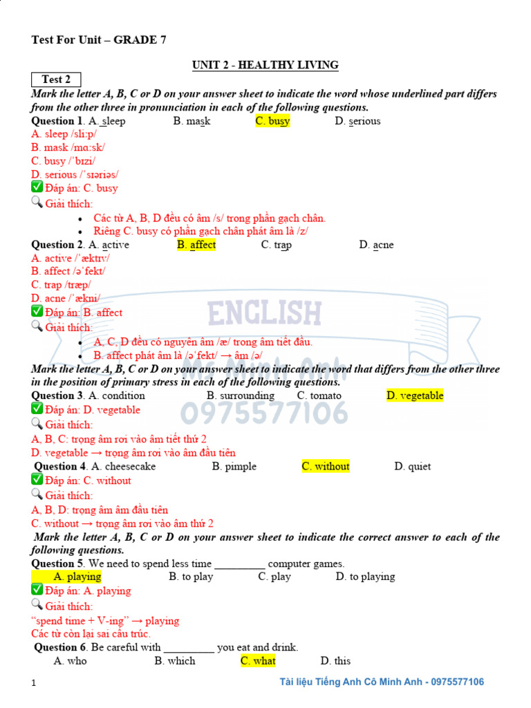 E7-KEY Test For Unit 2 (12:8:25) | PDF