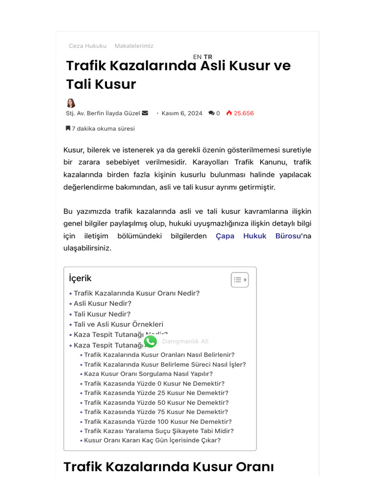 Trafik Kazalarında Asli Kusur Ve Tali Kusur - Çapa Hukuk | PDF