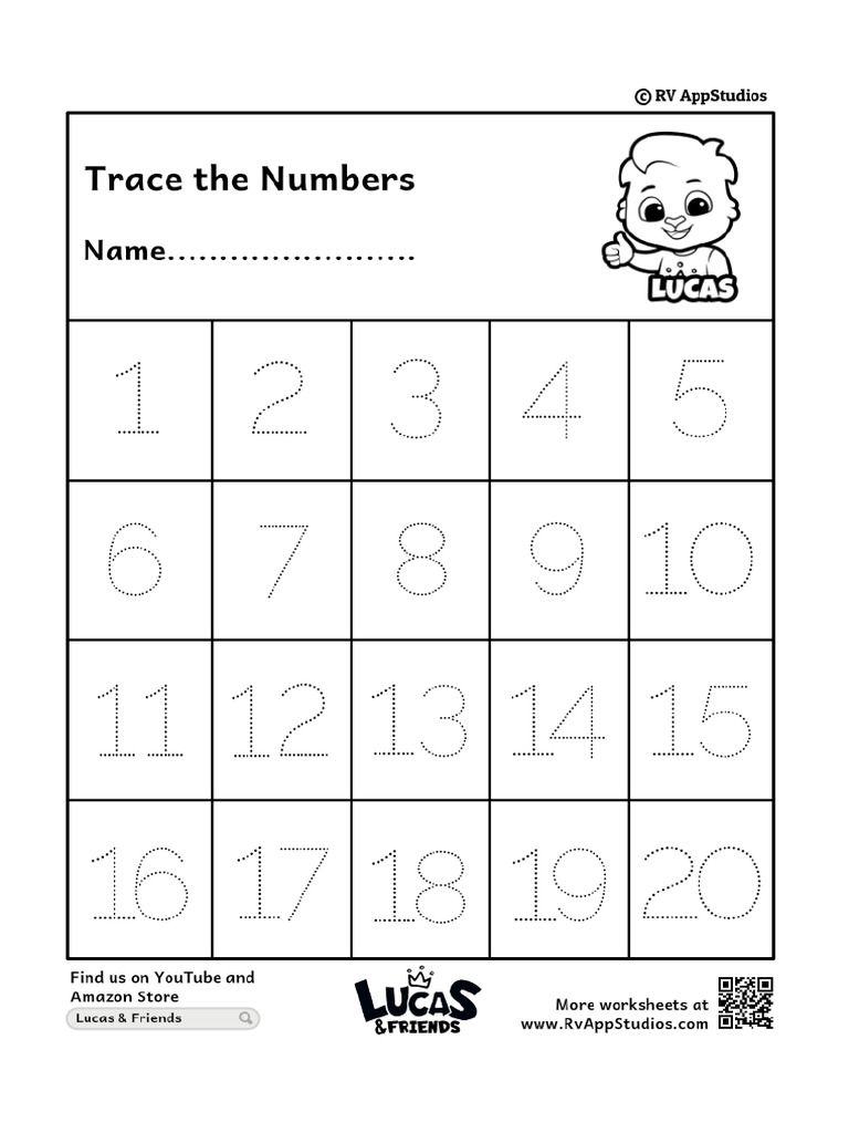 127 Free Printable Worksheets For Kids Tracing Numbers 1 20 Worksheets ...