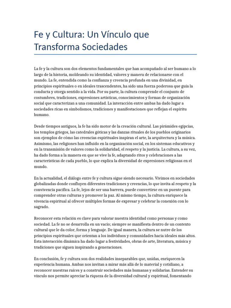Fe y Cultura Raíces de La Identidad Humana | PDF | Tradiciones | Fe