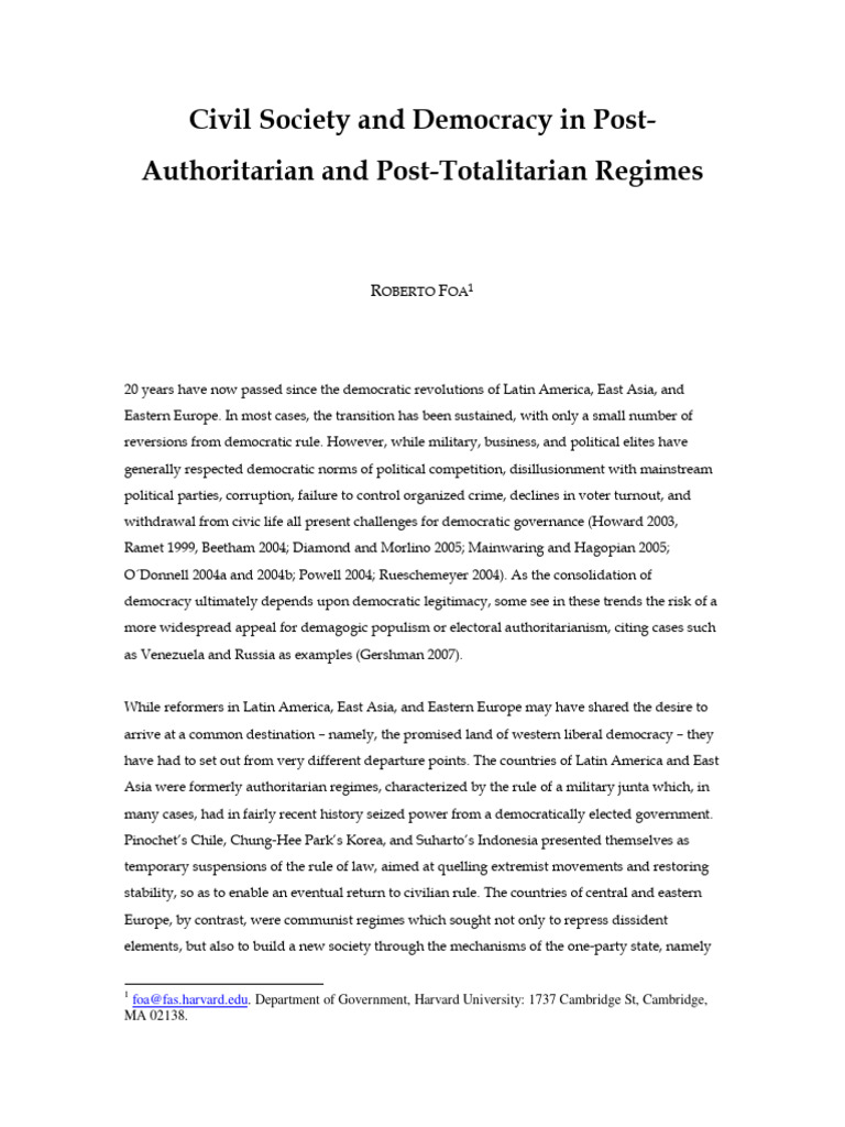 Civil Society in Post-Authoritarian Democracies | PDF | Public Sphere ...