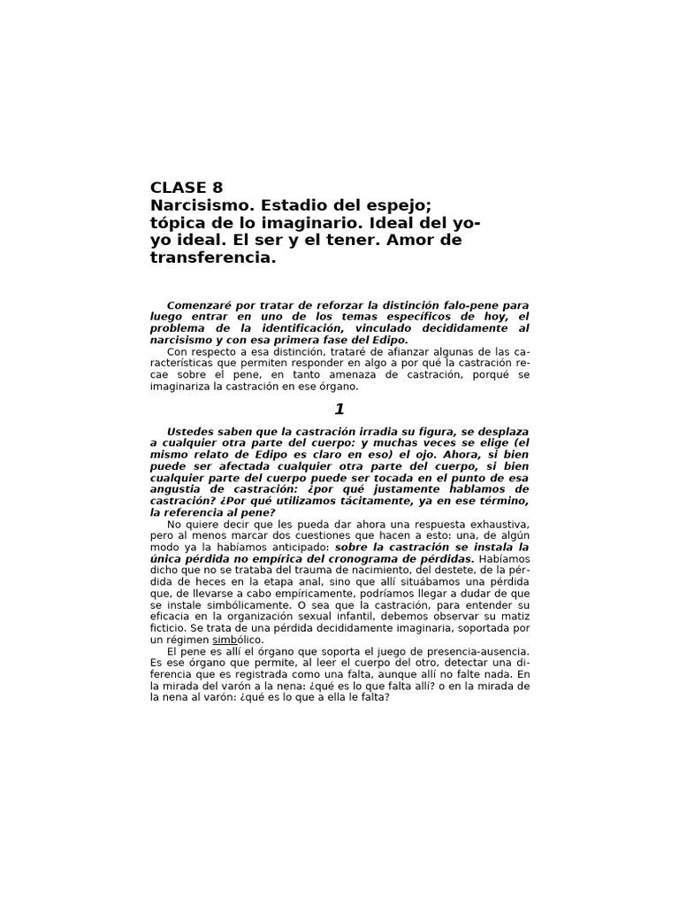 Narcisismo y Castración en el Edipo | PDF | Jacques Lacan | Complejo de ...