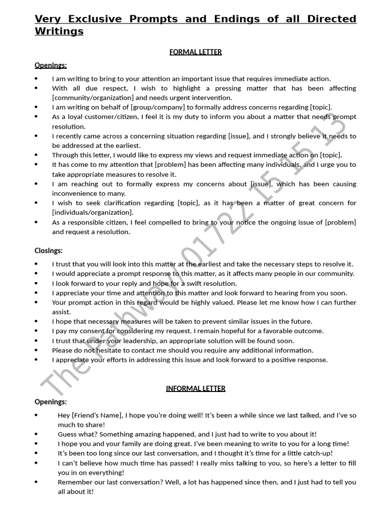 Exclusive Writing Prompts and Closings | PDF
