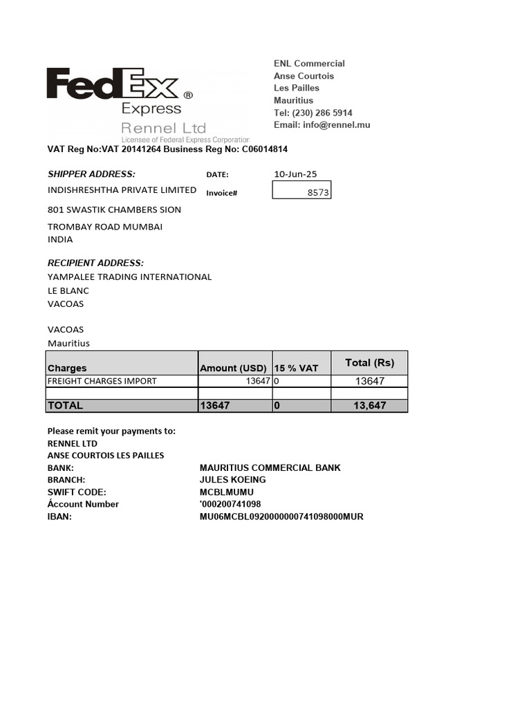 VAT Invoice Template for Mauritius | PDF