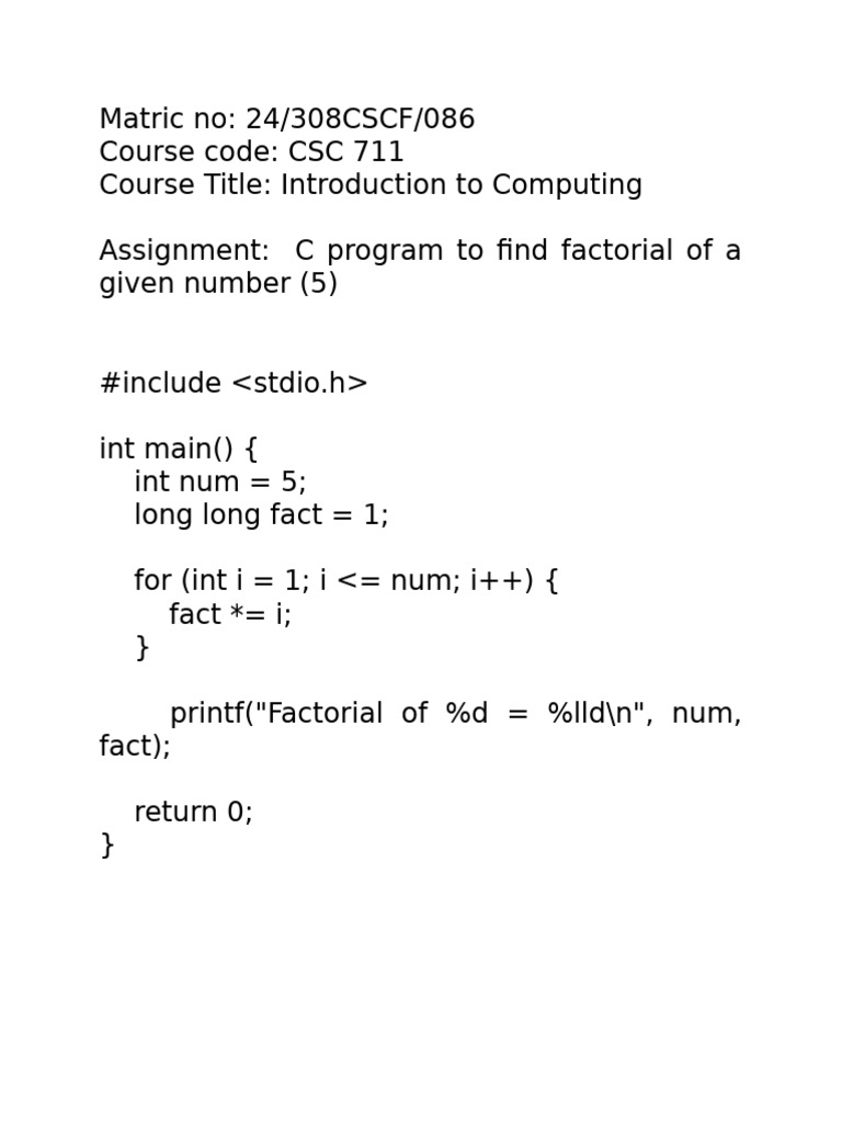 C Program for Factorial Calculation | PDF