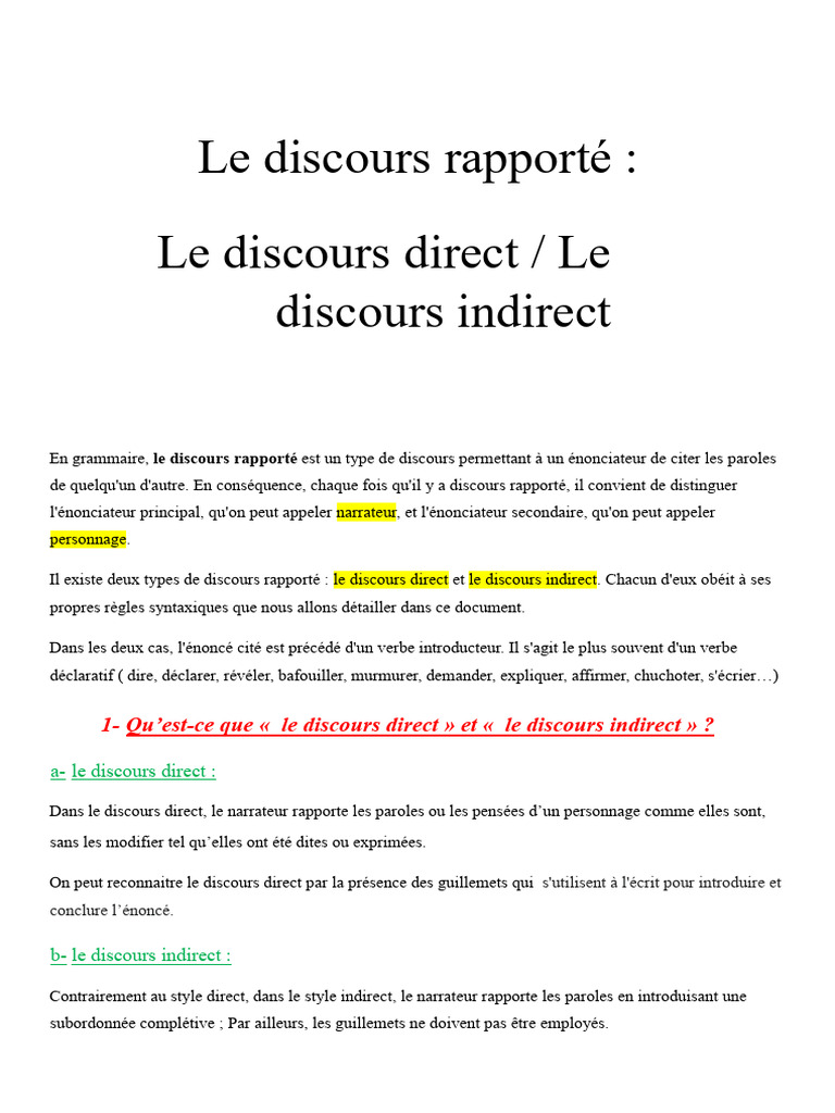 Exercice sur discours direct/indirect | PDF | Phrase | Verbe