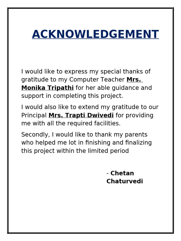Acknowledgment for Project Support | PDF