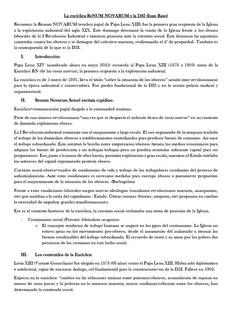Renum Novarum: Respuesta Social de la Iglesia | PDF | Estado (política ...