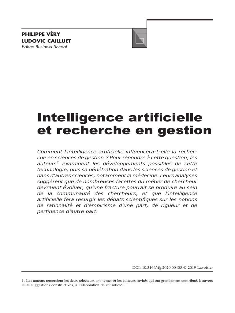 Impact de l'IA sur la recherche en gestion | PDF | Intelligence ...