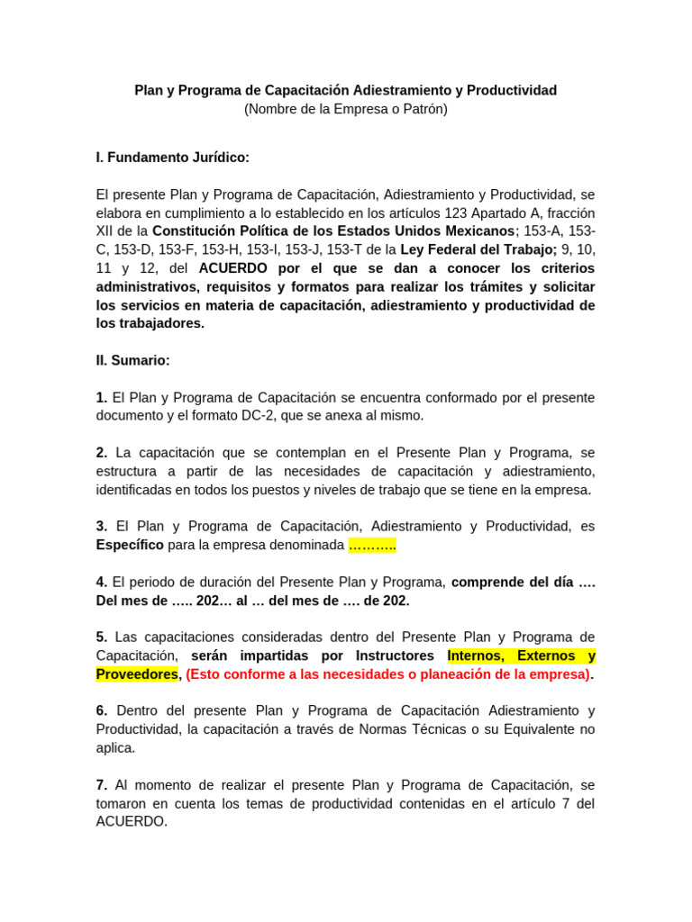 Plan de Capacitación y Adiestramiento | PDF