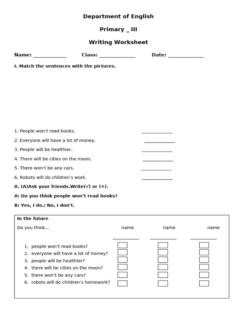 Pictorial Writing Worksheet for Primary III | PDF