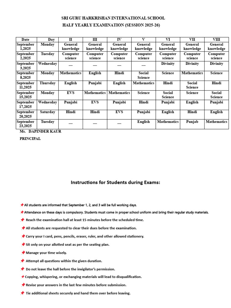 Date Sheet Half | PDF