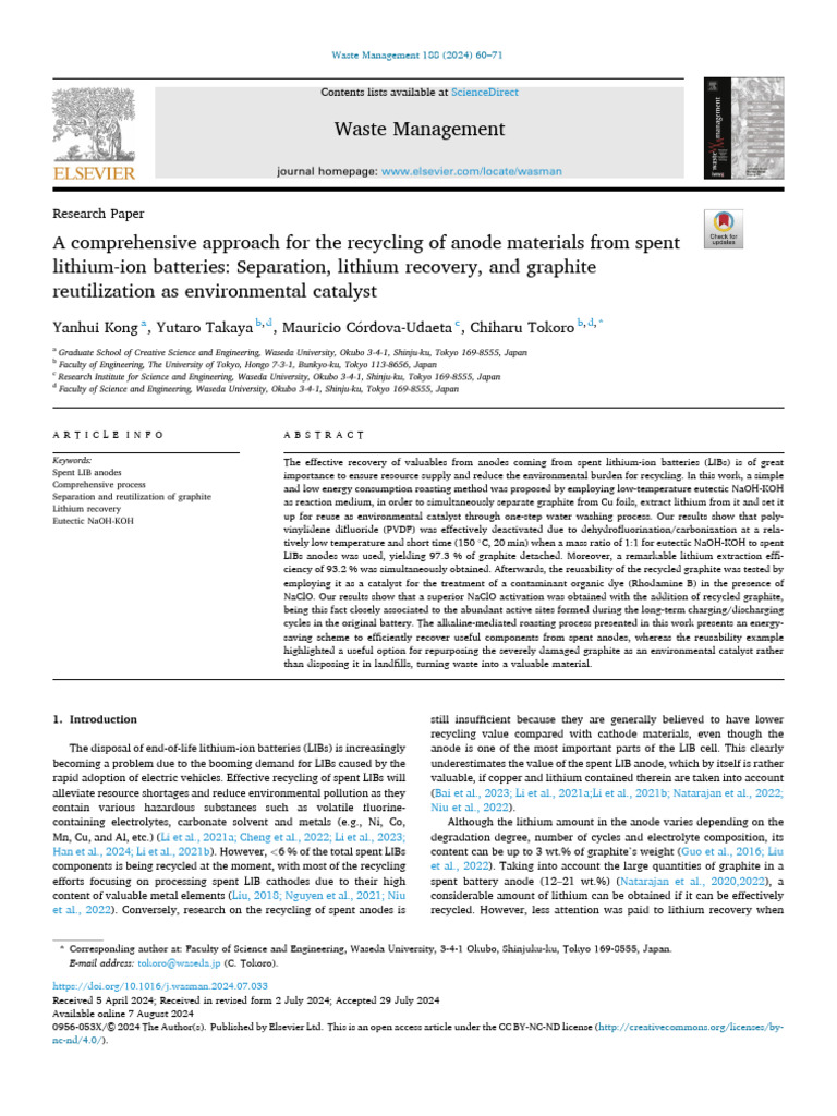Recycling Anode Materials from Spent LIBs | PDF | Lithium Ion Battery ...