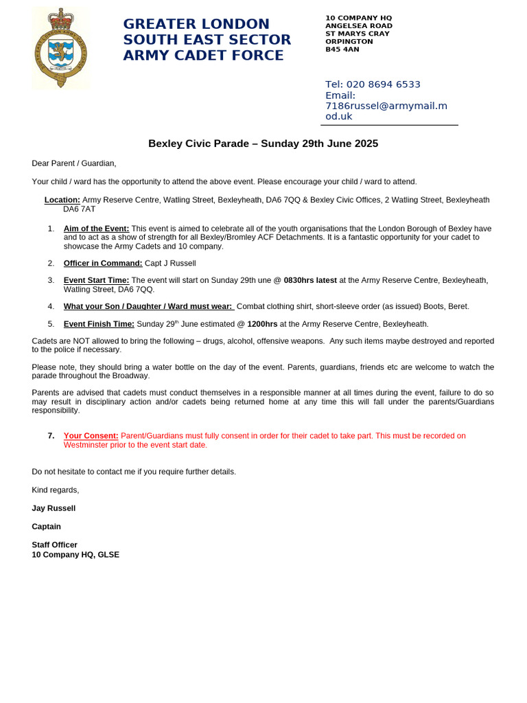 Bexley Civic Parade for Cadets 2025 | PDF