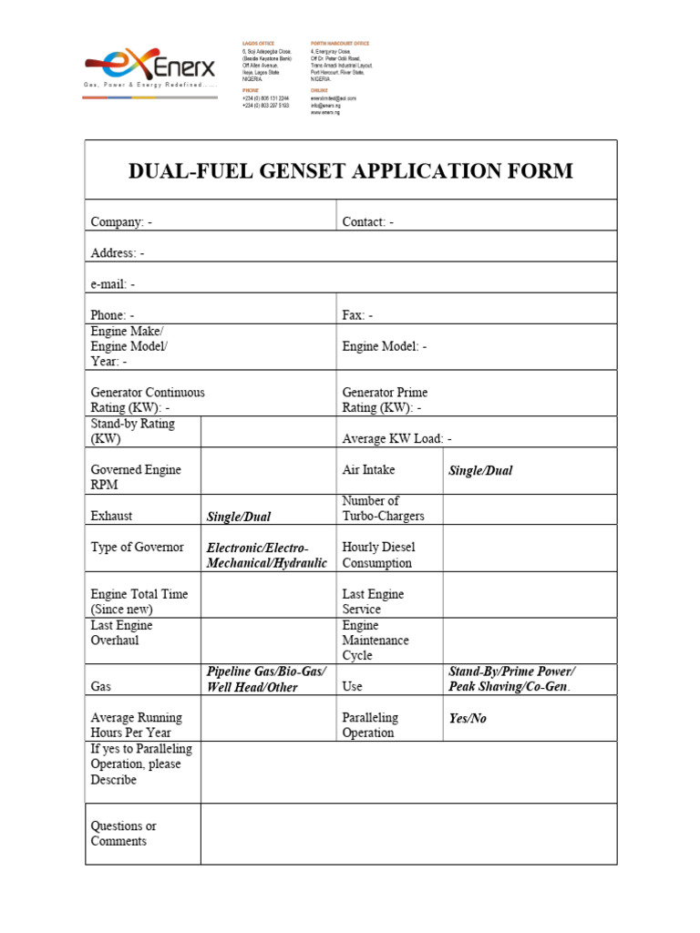 Dual-Fuel Genset Application Form | PDF