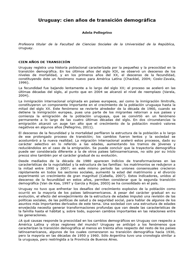 Transición Demográfica en Uruguay: Un Siglo | PDF | Migración humana ...