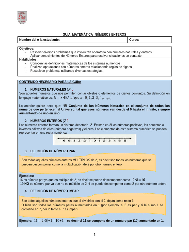 Guía de Números Enteros y Operaciones | PDF | Entero | Números