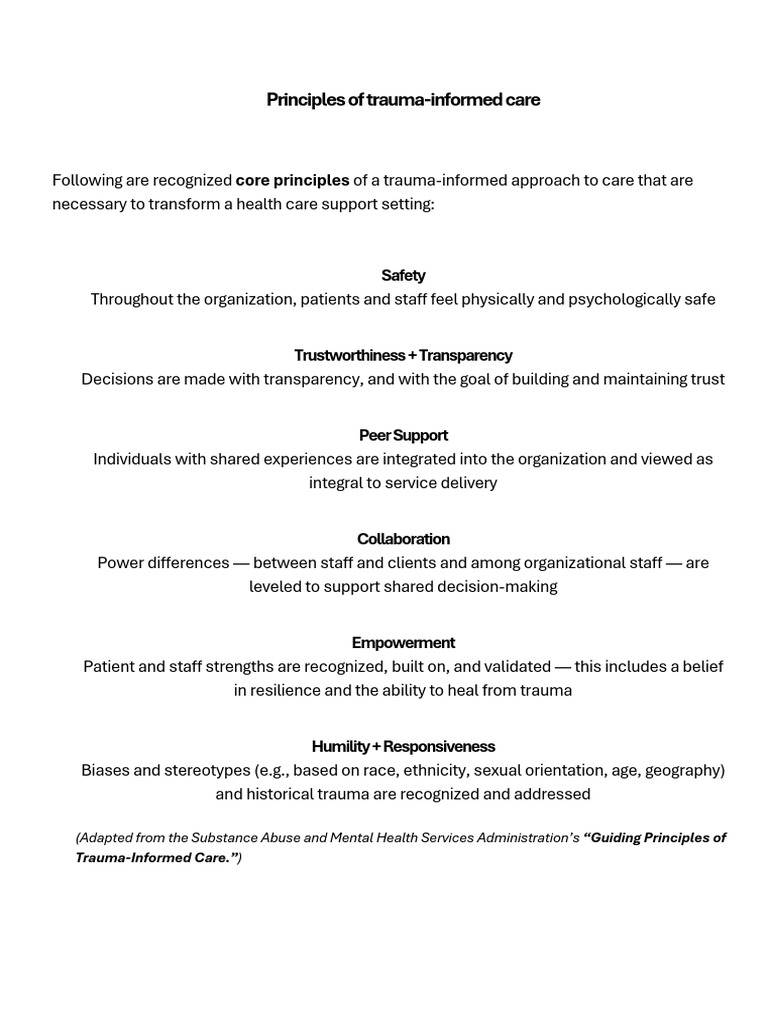 Core Principles of Trauma-Informed Care | PDF